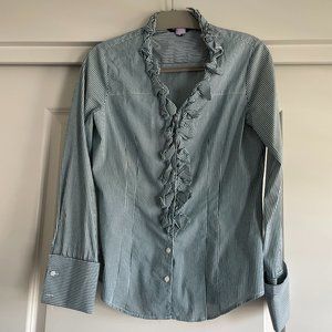 EXPRESS DESIGN STUDIO Stripe Ruffle Long Cuff Button Down Shirt